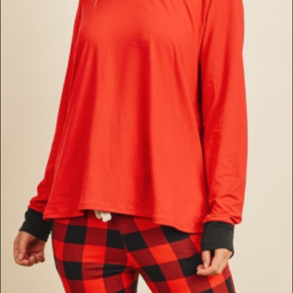 Red & black plaid pajamas top + jogger set - Picture 5 of 8
